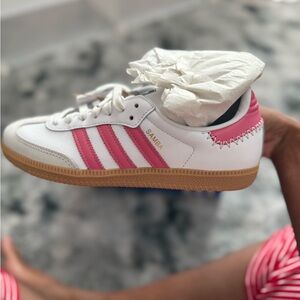 adidas Samba White and Pink Athletic Shoes